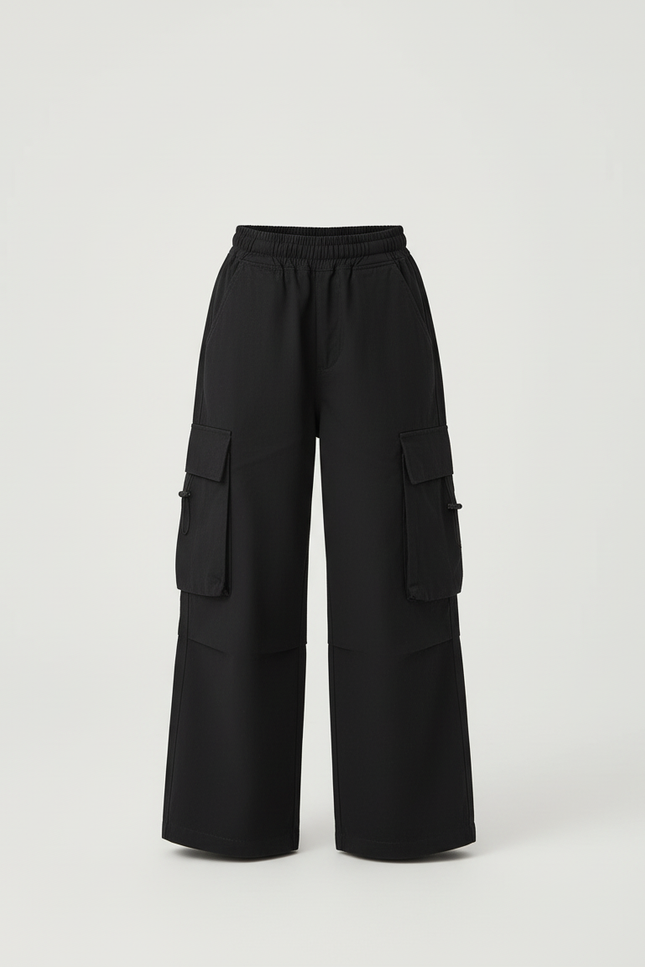 Pantalon Cargo Noir Ample Multipoches Décontracté Enfant - Gabardine - vue 3