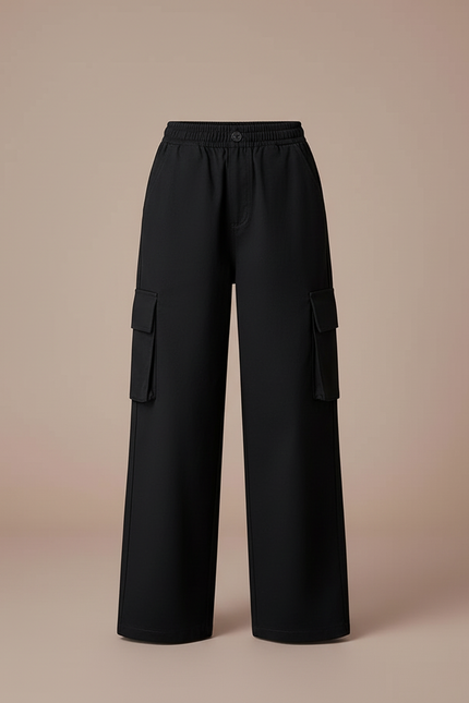 Pantalon Cargo Noir Ample Poches Latérales Fille - Toile - vue 3