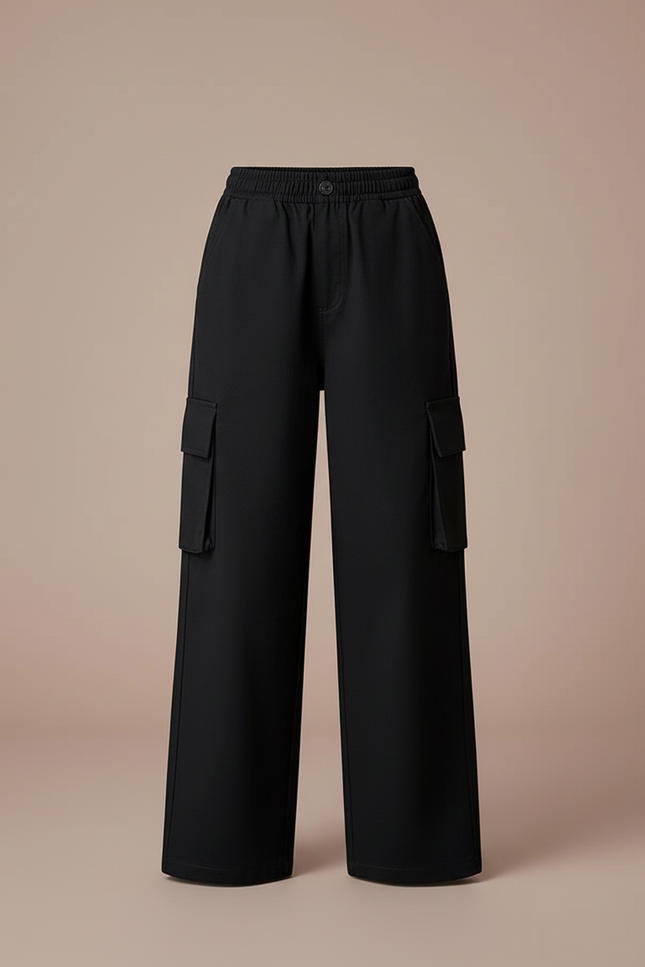 Pantalon Cargo Noir Ample Poches Latérales Fille - Toile - vue 3