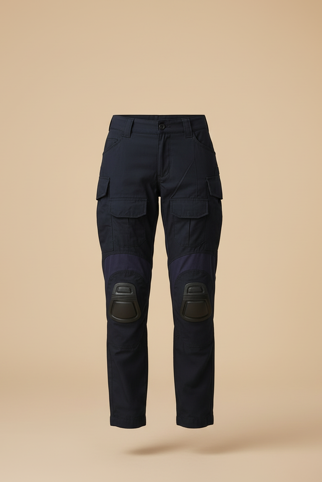 Pantalon Cargo Bleu Marine Militaire Renforcé Multipoches Femme - Toile - vue 3