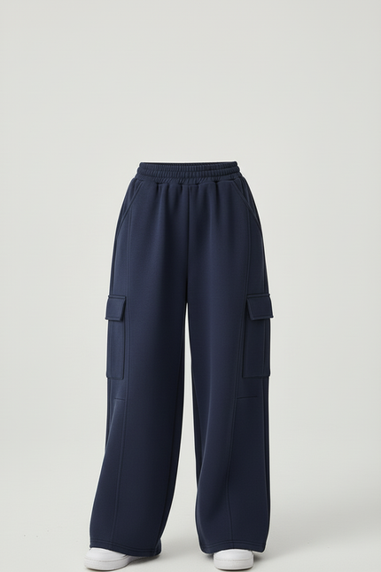 Pantalon Cargo Bleu Marine Ample Molletonné Femme - vue 3