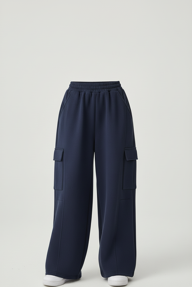 Pantalon Cargo Bleu Marine Ample Molletonné Femme - vue 3