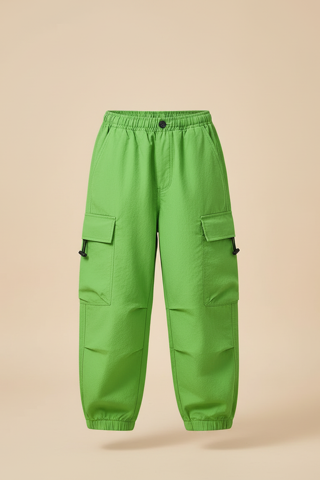 Pantalon Cargo Vert Vif Ample Enfants Streetwear - Polyester - vue 3