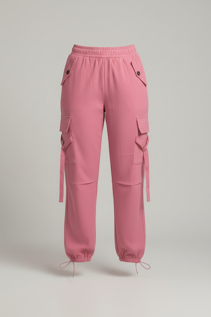 Pantalon Cargo Rose Élastiqué Multipoches Femme - Toile - vue 3