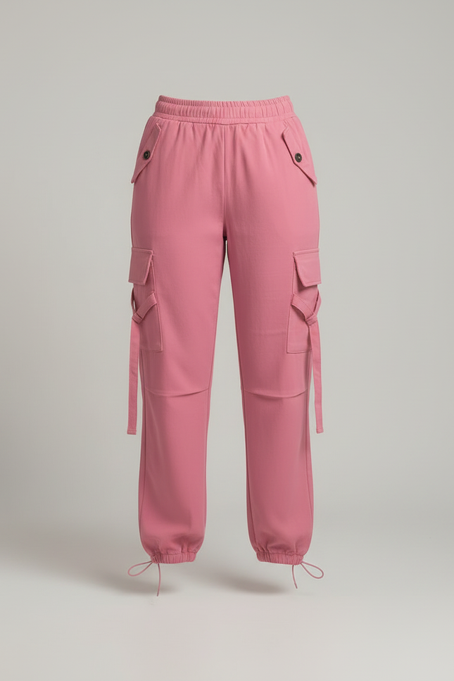 Pantalon Cargo Rose Élastiqué Multipoches Femme - Toile - vue 3