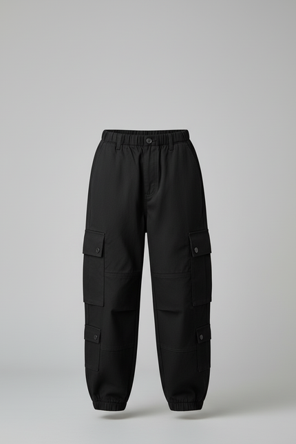 Pantalon Cargo Noir Ample Multipoches Fille Streetwear - Toile - vue 3