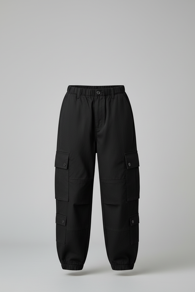 Pantalon Cargo Noir Ample Multipoches Fille Streetwear - Toile - vue 3