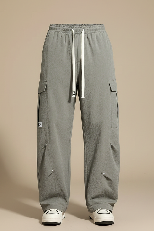 Pantalon Cargo Gris Ample Cordon Décontracté Multipoches - Polyester - vue 3