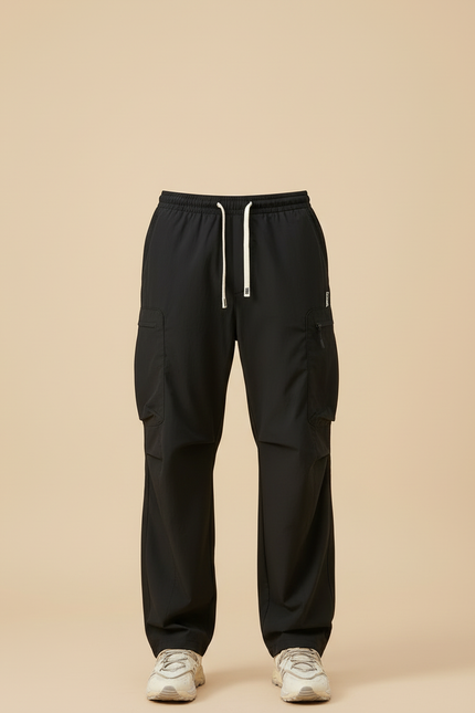 Pantalon Cargo Noir Décontracté Ample Multi-Poches Sportif - Polyester - vue 3