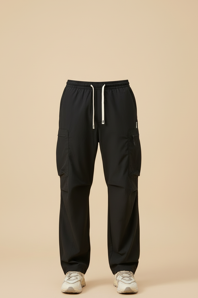 Pantalon Cargo Noir Décontracté Ample Multi-Poches Sportif - Polyester - vue 3