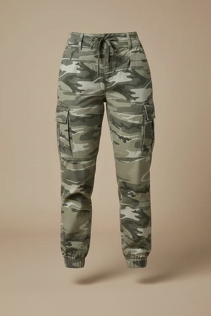 Pantalon Cargo Camouflage Vert Ample Poches Femme - Toile - vue 3