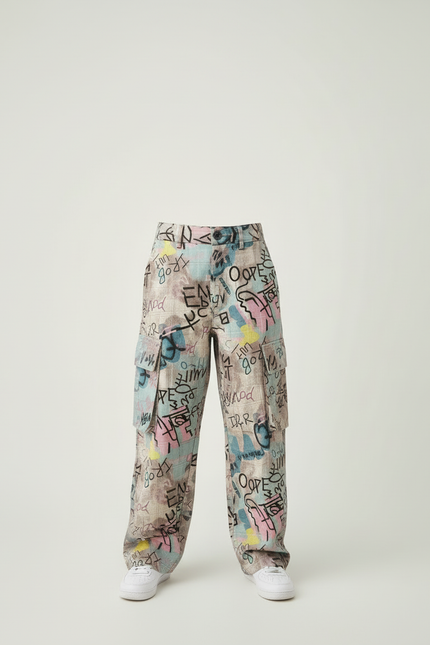 Pantalon Cargo Graffiti Ample Décontracté Garçon - Multicolore Toile - vue 3
