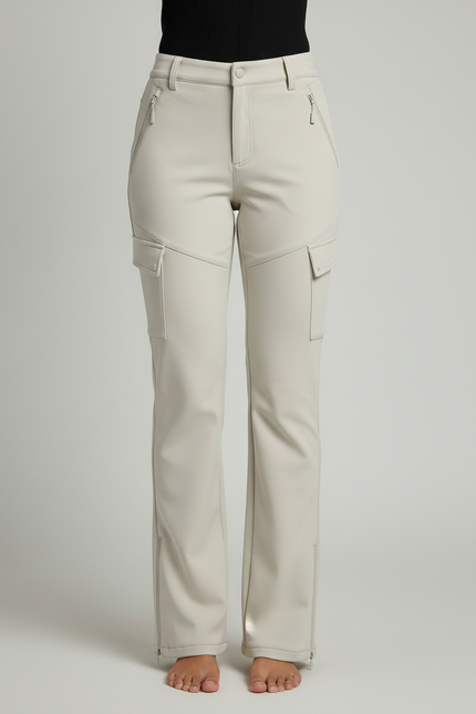 Pantalon Cargo Femme Beige Coupe Droite Multipoches Zippées - Polyester - vue 3