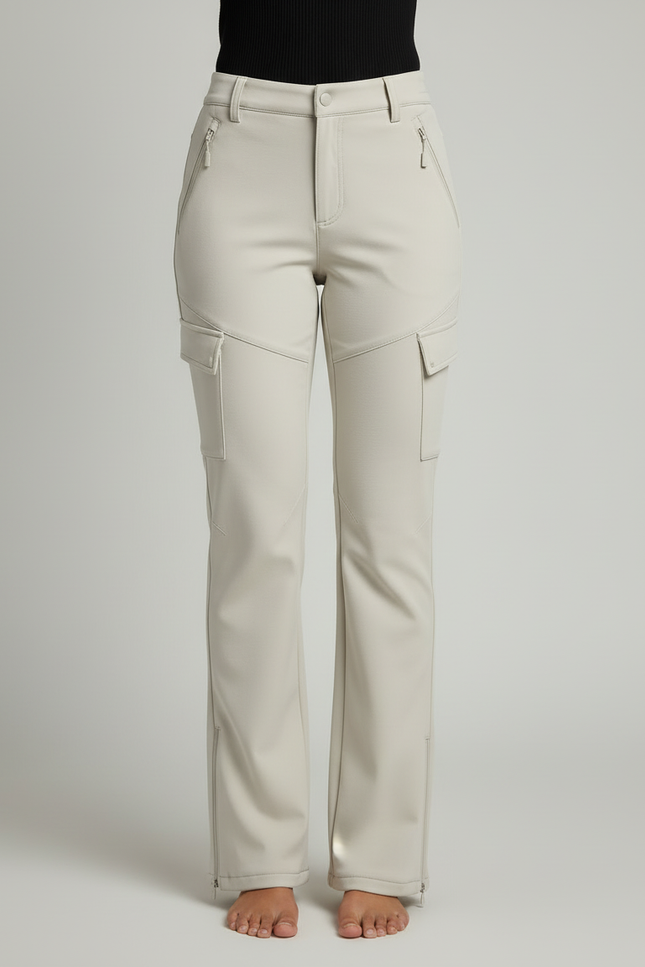 Pantalon Cargo Femme Beige Coupe Droite Multipoches Zippées - Polyester - vue 3
