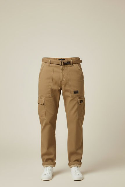 Pantalon Cargo Kaki Coton Droit Décontracté Multipoches - Toile - vue 3