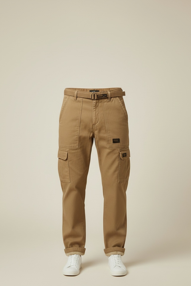 Pantalon Cargo Kaki Coton Droit Décontracté Multipoches - Toile - vue 3