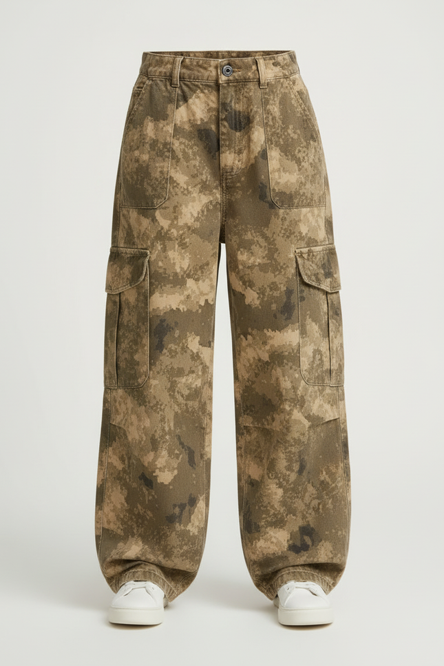 Pantalon Cargo Camouflage Ample Enfant Poches Latérales - Kaki Toile - vue 3