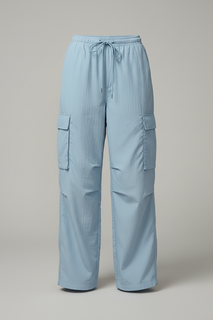 Pantalon Cargo Bleu Ciel Ample Fluide Cordon Femme - Polyester - vue 3
