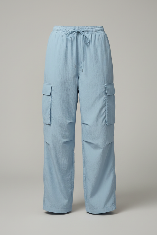 Pantalon Cargo Bleu Ciel Ample Fluide Cordon Femme - Polyester - vue 3
