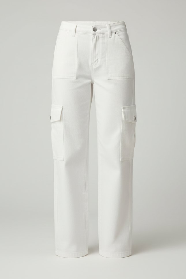 Pantalon Cargo Blanc Ample Multipoches Décontracté Femme - Toile - vue 3