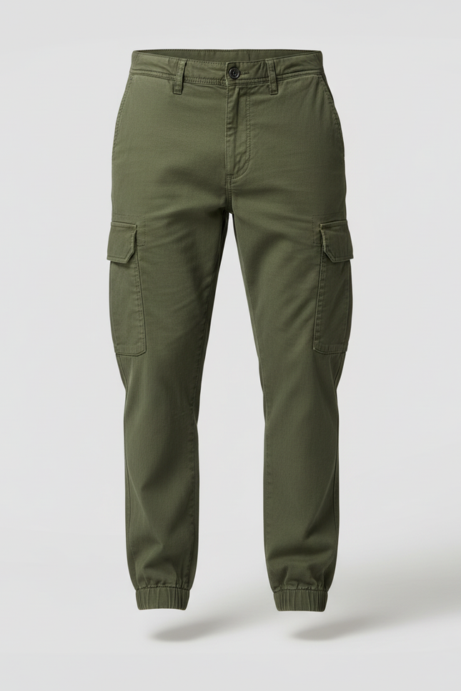 Pantalon Cargo Vert Militaire Coton Multipoches Décontracté - Kaki - vue 3