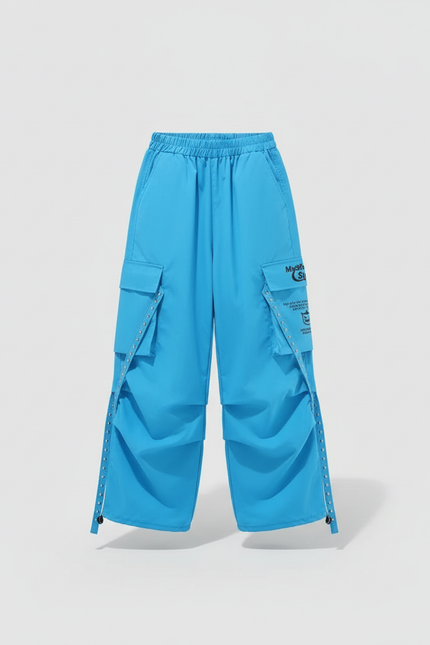 Pantalon Cargo Ample Bleu Multipoches Streetwear - Polyester - vue 2