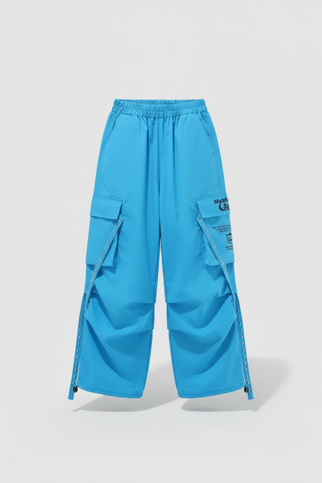 Pantalon Cargo Ample Bleu Multipoches Streetwear - Polyester - vue 2