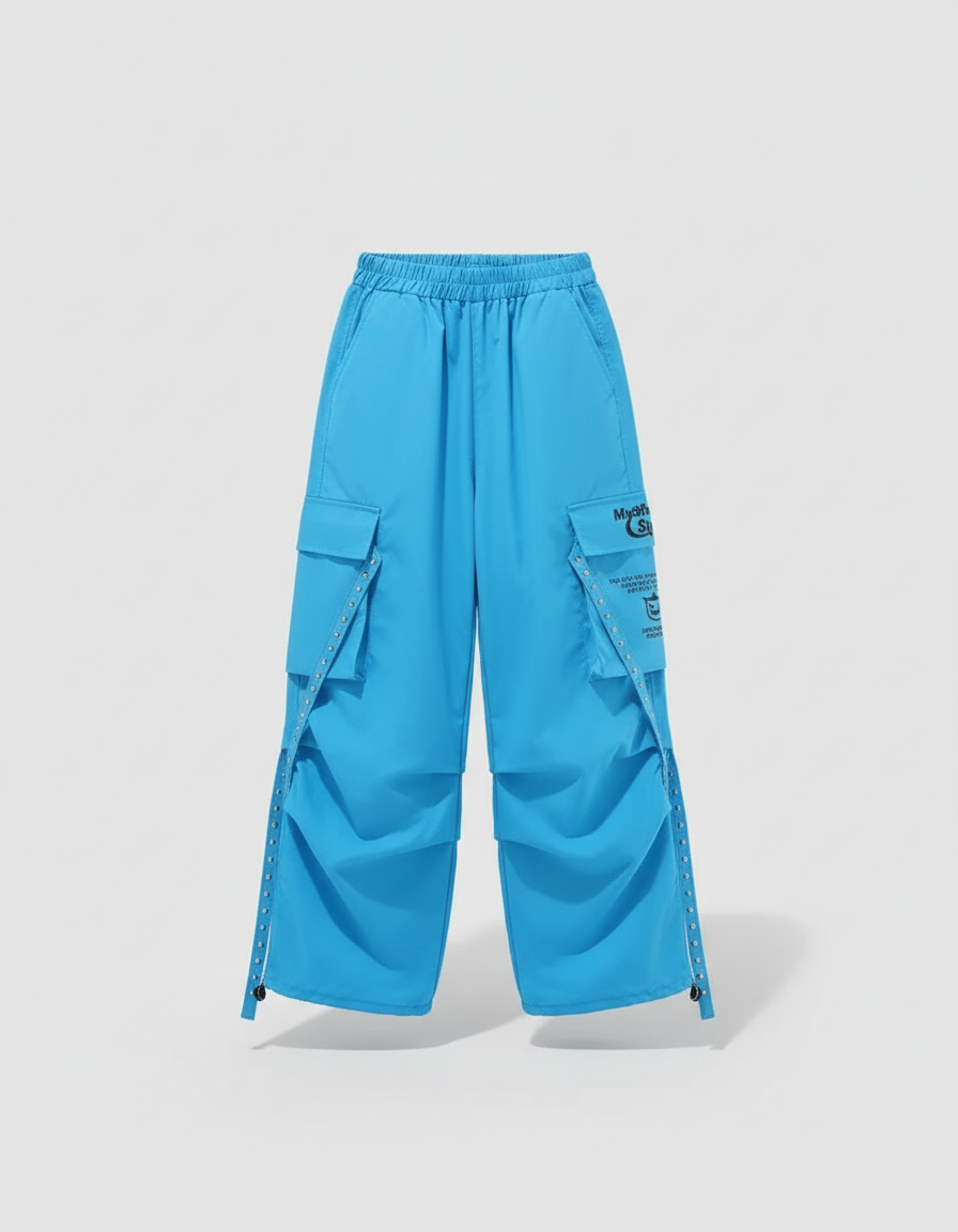 Pantalon Cargo Ample Bleu Multipoches Streetwear - Polyester - vue 2