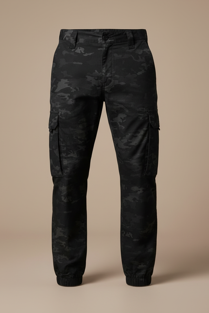 Pantalon Cargo Homme Noir Camouflage Multipoches Jogger - Toile - vue 3