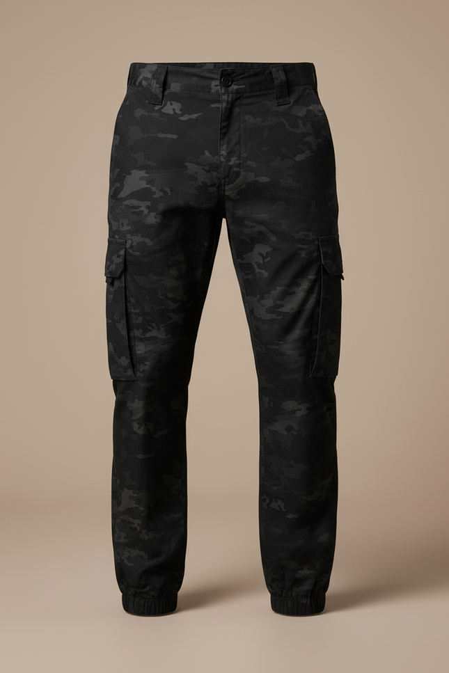 Pantalon Cargo Homme Noir Camouflage Multipoches Jogger - Toile - vue 3