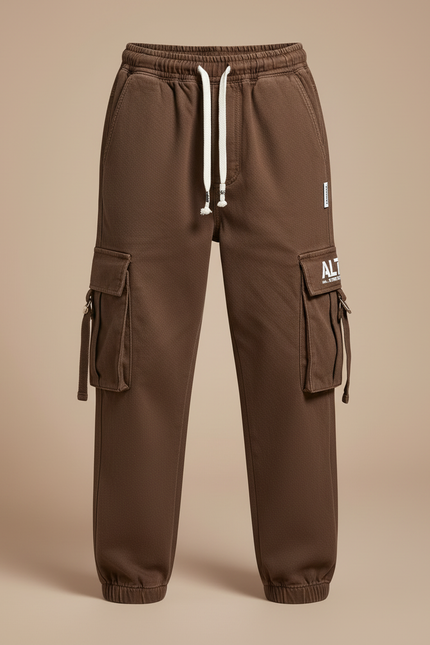 Pantalon Cargo Marron Ample Molletonné Multipoches Enfant - vue 3