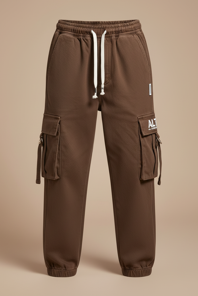 Pantalon Cargo Marron Ample Molletonné Multipoches Enfant - vue 3