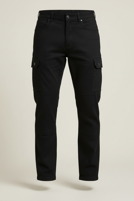 Pantalon Cargo Noir Homme Multipoches Coton Coupe Droite - vue 3