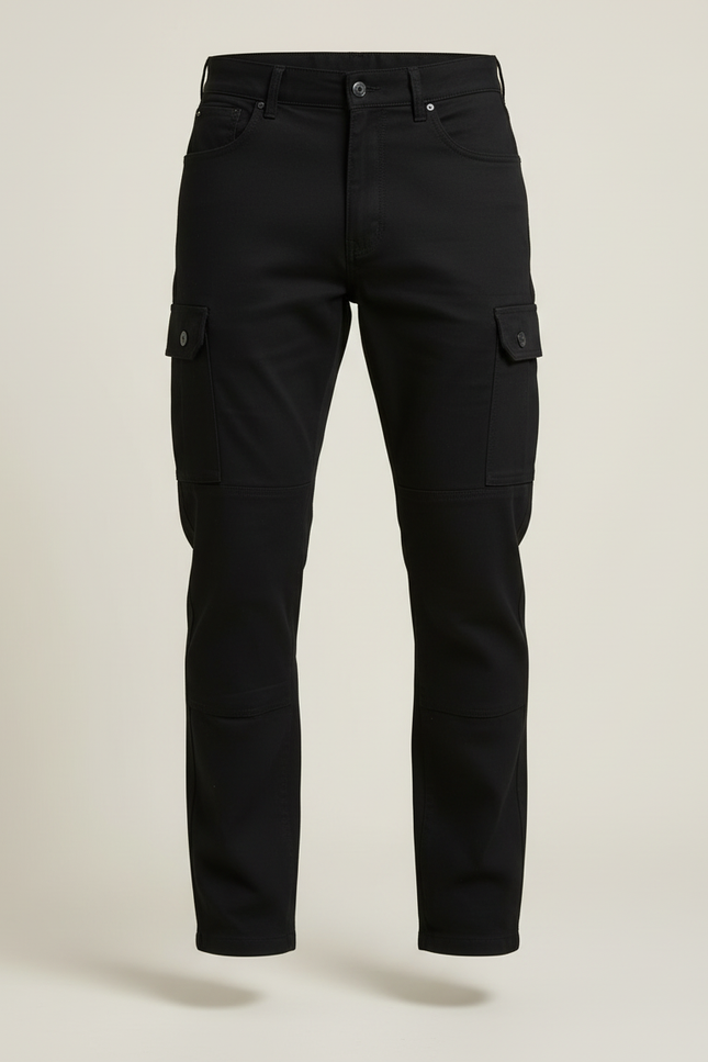 Pantalon Cargo Noir Homme Multipoches Coton Coupe Droite - vue 3