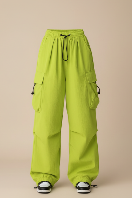 Pantalon Cargo Vert Ample Multi-Poches Streetwear Femme - Polyester - vue 3