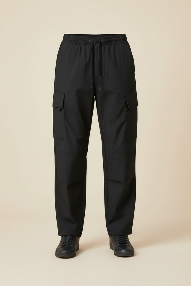 Pantalon Cargo Noir Ample Technique Casual - Polyester - vue 2