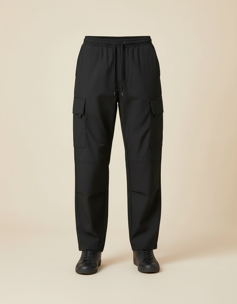 Pantalon Cargo Noir Ample Technique Casual - Polyester - vue 2