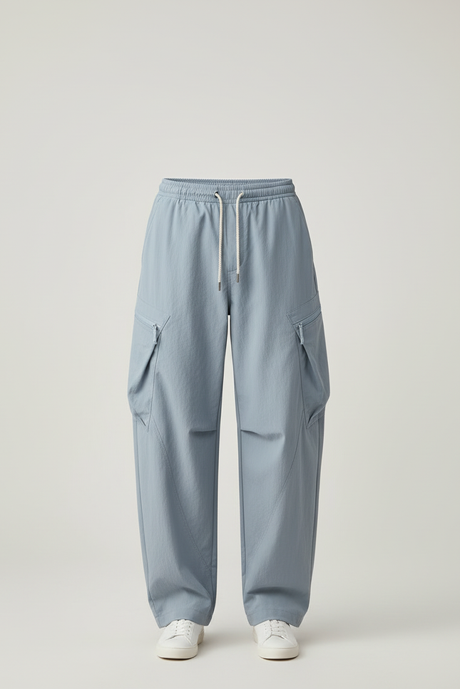 Pantalon Cargo Bleu Ample Léger Décontracté Unisexe - Polyester - vue 3