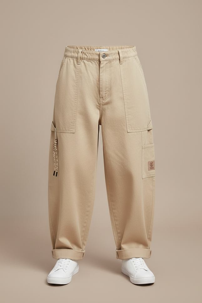 Pantalon Cargo Kaki Ample Coton Décontracté Multi-Poches - Toile - vue 3