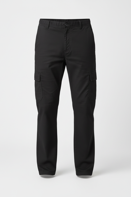 Pantalon Cargo Noir Coton Ample Multipoches Homme - Toile - vue 3