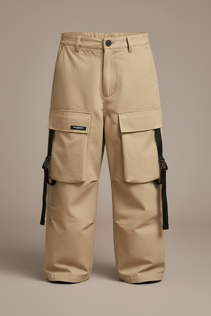 Pantalon Cargo Kaki Ample Multi-Poches Bretelles Enfant - Gabardine - vue 3