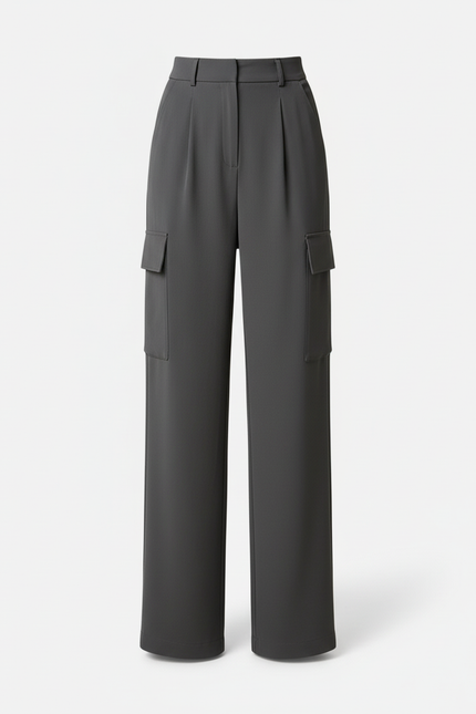 Pantalon Cargo Gris Fluide Taille Haute Femme - Polyester - vue 3