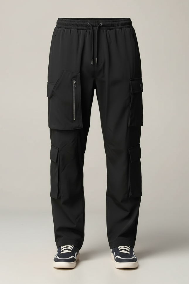 Pantalon Cargo Noir Multipoches Zippées Sport Homme - Polyester - vue 3