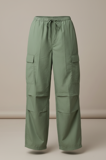 Pantalon Cargo Vert Ample Décontracté Multipoches Femme - Kaki Polyester - vue 3