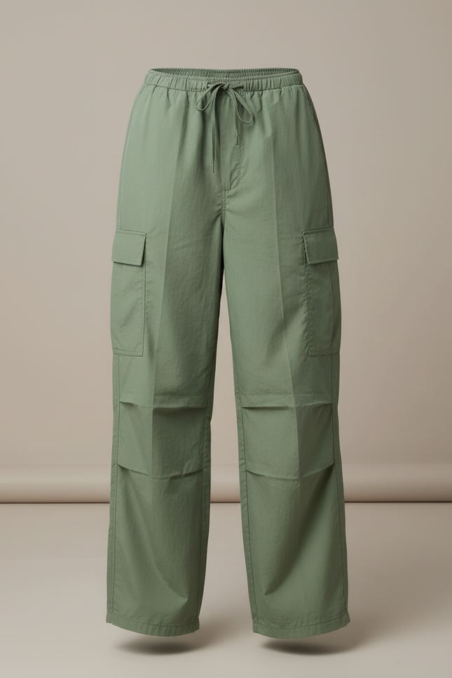 Pantalon Cargo Vert Ample Décontracté Multipoches Femme - Kaki Polyester - vue 3