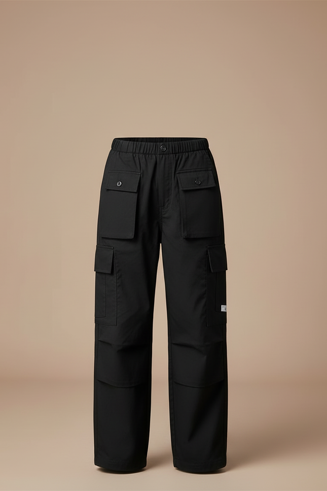Pantalon Cargo Noir Ample Garçon Décontracté Multipoches - Toile - vue 3