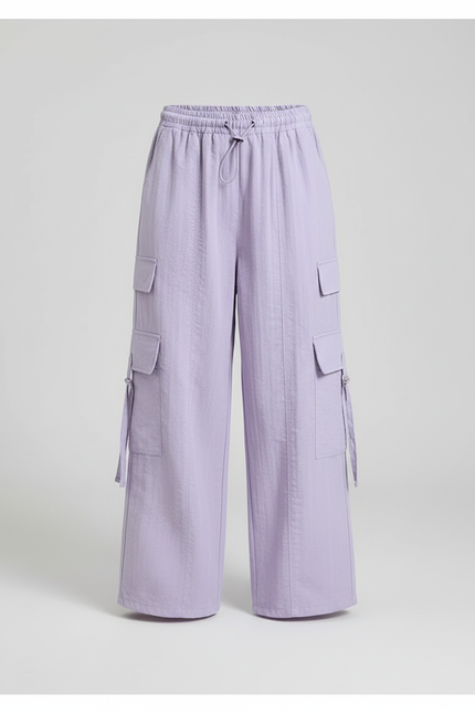 Pantalon Cargo Violet Ample Fluide Multipoches Fille - Lin - vue 3