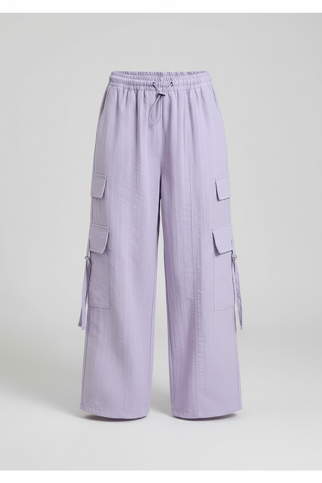 Pantalon Cargo Violet Ample Fluide Multipoches Fille - Lin - vue 3