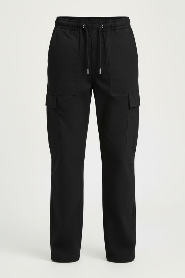 Pantalon Cargo Noir Décontracté Garçon Coton Multipoches - vue 3