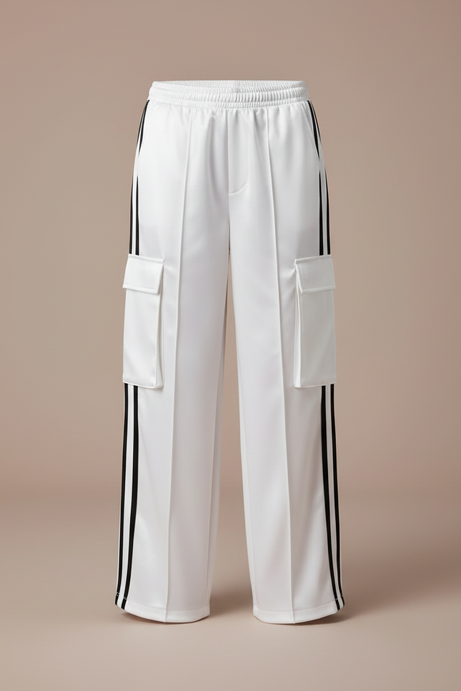 Pantalon Cargo Blanc Satiné Rayures Noires Ample - vue 3
